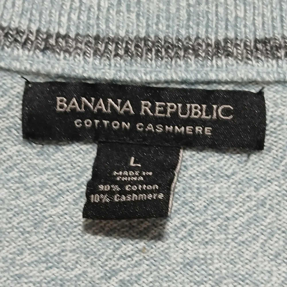 Banana Republic Mens V-Neck Sweater Light Blue Cotton Cashmere‎ Blend Large L